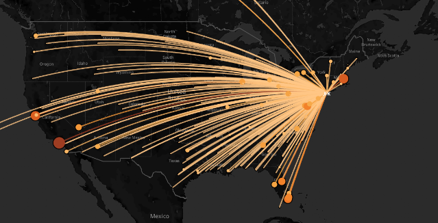 Outbound flights spider map in Tableau
